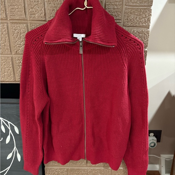 J. Jill Sweaters - J. Jill Deep Red Zip Up Knit Sweater